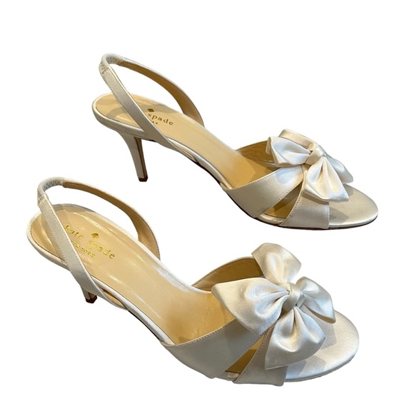 Kate Spade White Satin Slingback Pumps, Sz 9 - Picture 3 of 12